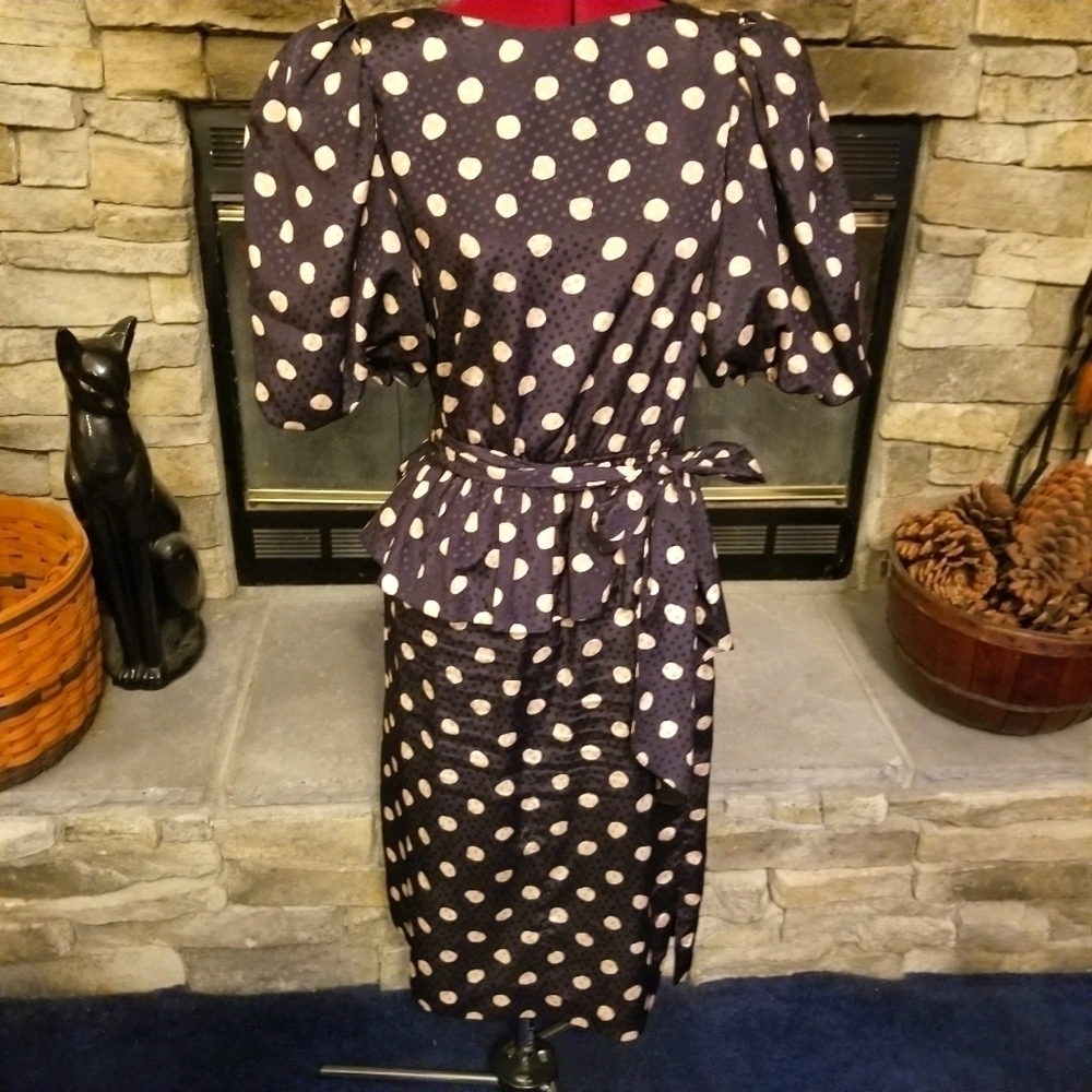 Vintage 80s Polka Dot Peplum Dress